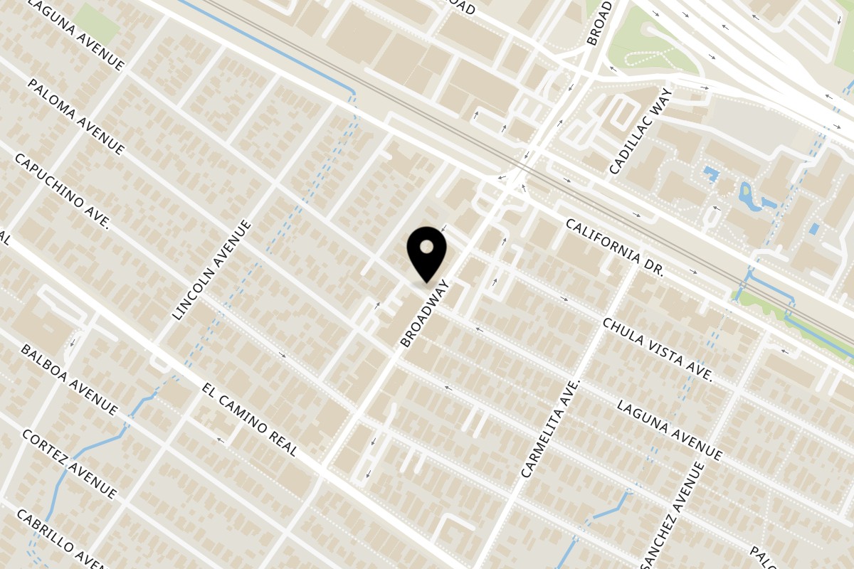 Map showing the location of Fuumi on 1190 Broadway in Burlingame